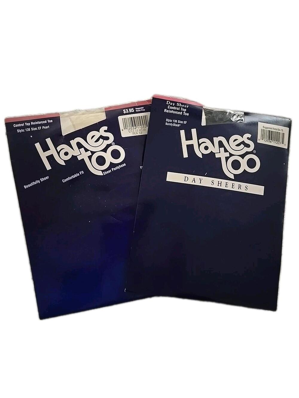 2 Pairs Hanes Too Pantyhose Sheer Size EF Control Top Reinforced Toe Black&Pearl
